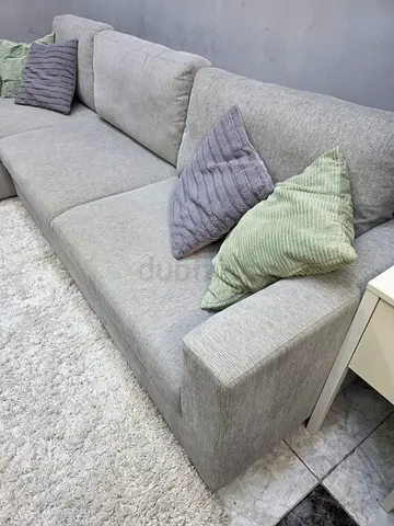 Light grey 3-seat fabric sofa with cushions - good condition