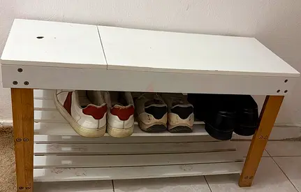 White Wooden Shoe Bench with Storage Shelf
