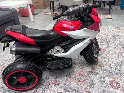 Kids Electric Ride-On Motorbike with Training Wheels - Red/White