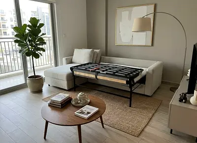 L-shaped sofa with pull-out bed -good condition
