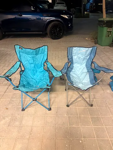 Two Foldable Outdoor Camping Chairs - Light Blue, okay Condition