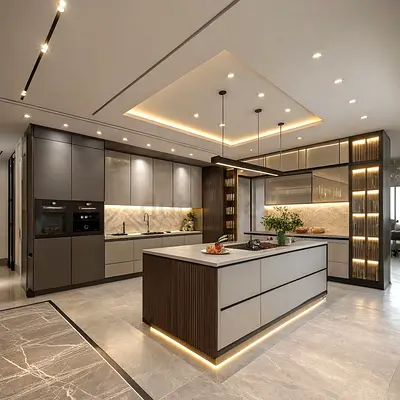 Modern Kitchen cabinets with Island with Integrated Storage and Lighting