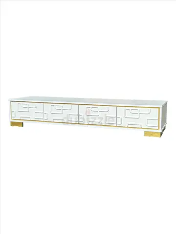 Low White TV Cabinet with Decorative Front Panels