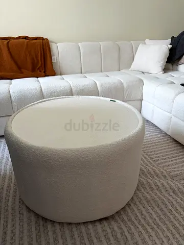 Round Cream Fabric Ottoman Coffee Table - Excellent Condition