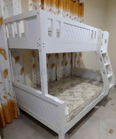 White Wooden Bunk Bed for Kids - Double/Single Combination, Good Condition