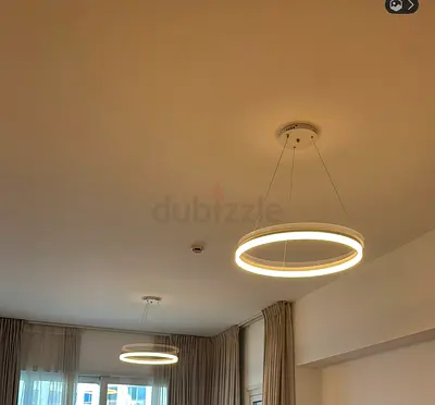 Two Modern Circular LED Pendant Light - White Ring