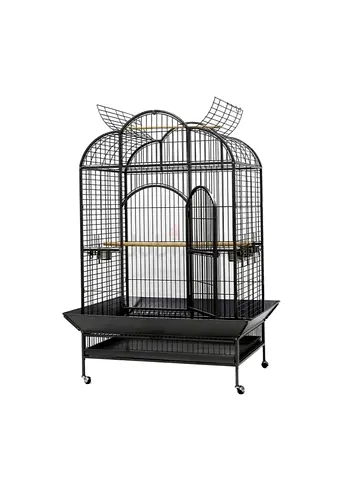 Large Black Metal Bird Cage with Stand and Wheels — Excellent Condition