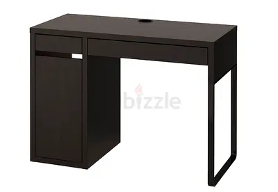 Minimal Dark Wood Computer Desk with Storage Cabinet