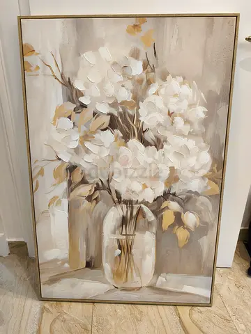 Large Framed Neutral Floral Canvas Wall Art - 80x120cm