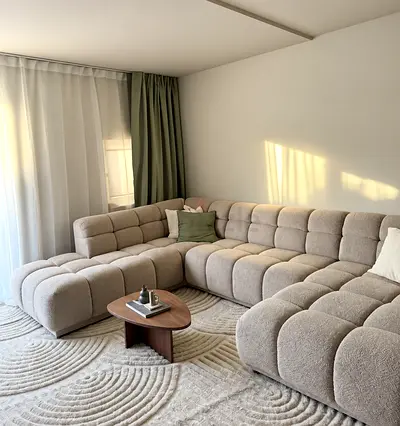 Large Modular Tufted L-Shaped Fabric 8 Seater Sofa