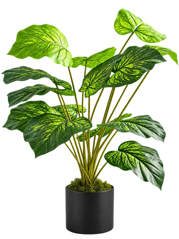 Artificial Elephant Ear Monstera Plant, 75 cm, 18 Leaves, with Black Pot