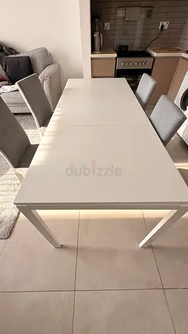 White extendable dining table with 4 chairs (Move out sale)
