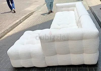 White Bouclé L-shaped Sectional Sofa - Comfortable 3-Seater Corner