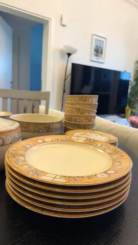 Set of 12 person Ceramic Dinner Plates and Matching Bowls - Good Condition