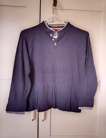 Boy's casual long sleeve henley shirt - navy, size M/ 12 years