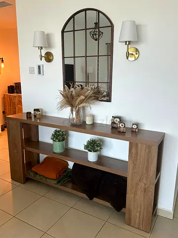Console Table with Open Shelves - Oak wood finish