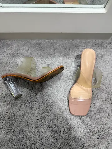 Clear strap block-heel mules, size 38/uk5