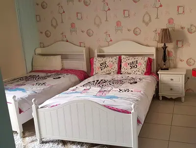 Pair of White Wooden Single Beds with Nightstand - Good Condition