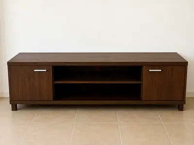 Wooden TV Entertainment Unit with Storage - Dark Brown, Good Condition