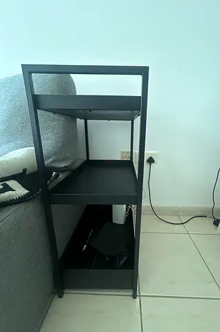 Black metal 3-tier side shelf / sofa side table - good condition