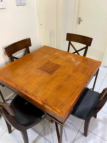 Solid Wood Square Dining Table with 4 Chairs - Compact Set