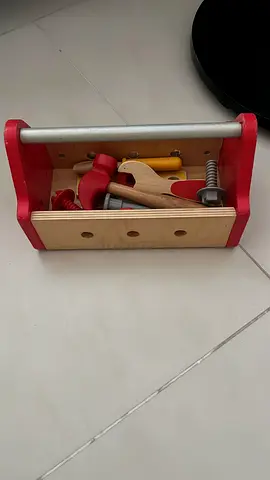 Wooden Toy Tool Box with Handheld Tools - Good Condition
