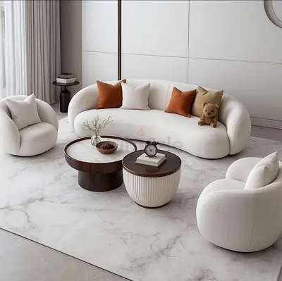 Modern Curved 3-Seater Sofa with Two Accent Armchairs - Sofa Set