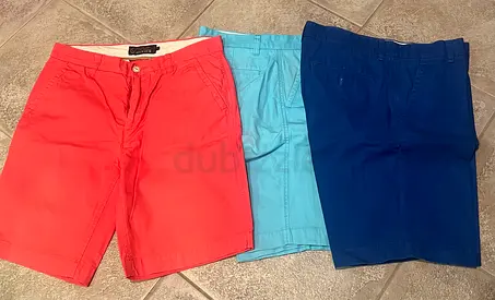 Howick Branded Set of 3 Men's Casual Cotton Shorts - Coral, Light Blue, Navy - Size M