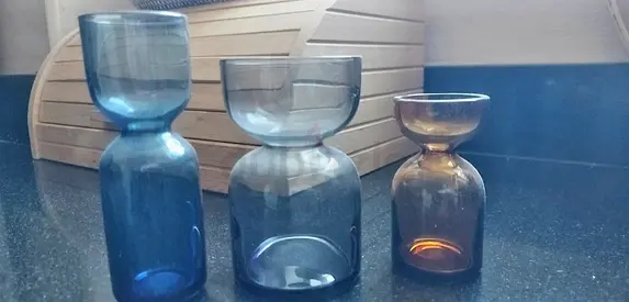 Set of 3 Decorative Glass Vases - Blue/Amber