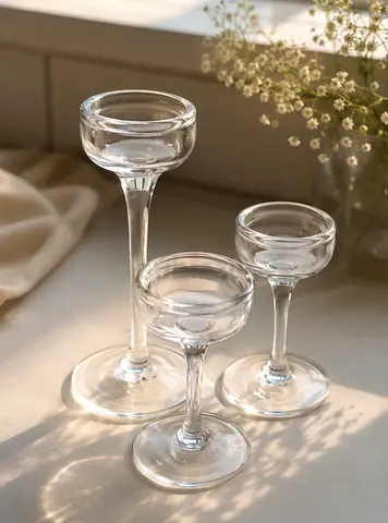 Set of 3 Clear Glass Candle Holders — Small Pillar/Votive Stands