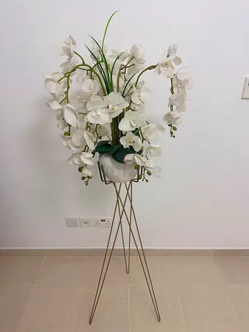 Large White Orchid Arrangement with Gold Stand