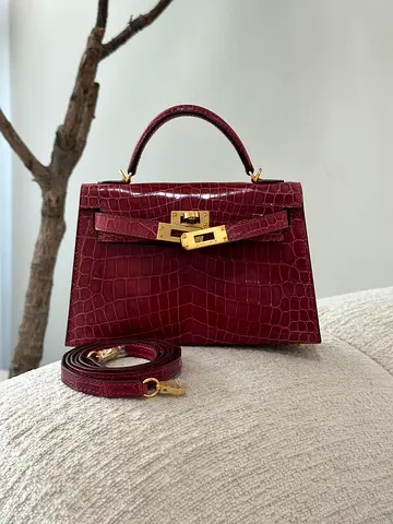Hermes kelly mini crocodile leather burgundy color