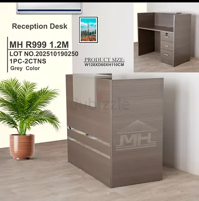 Grey Reception Desk with Drawers and Modesty Panel - 1.2m