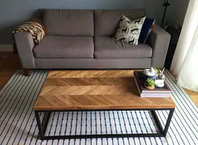 Crate and barrel Solid wood chevron coffee table with metal frame