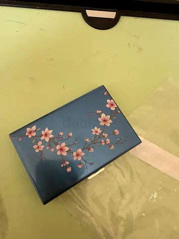 Metal Floral Card Holder / Compact Business Card Case - Blue Cherry Blossom