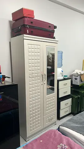 White freestanding wardrobe with mirror - good condition