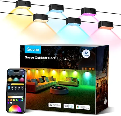 Govee Multicolor Outdoor Fence Lights, IP65 Waterproof, 12 Packs (72ft)