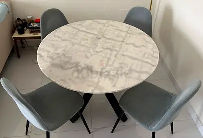 Modern Grey Fabric Dining Chair with Black Metal Legs
