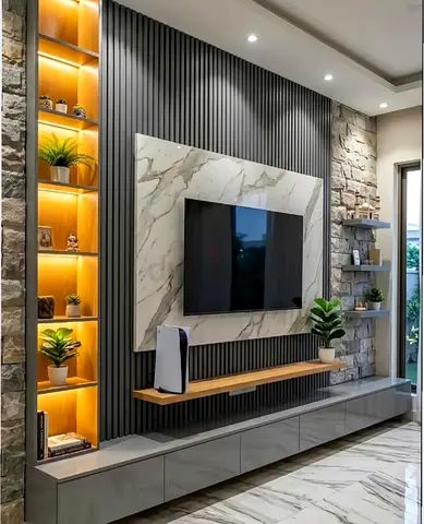 Luxury TV Entertainment Center with LED Lighting