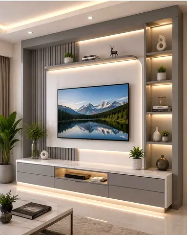 Brand New Wall-Mounted Entertainment Center with LED Lighting