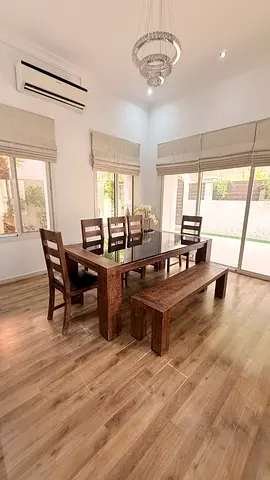 Solid Wood Dining Table Set with Bench and 5 Chairs - Dark Finish