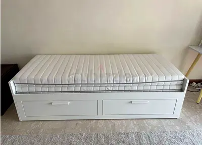 IKEA BRIMNES Expandable Day-bed frame with 2 Storage Drawers and 2 Nos IKEA Mattress (80x200)