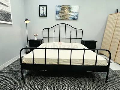Black Metal Double Bed Frame with Headboard and Footboard