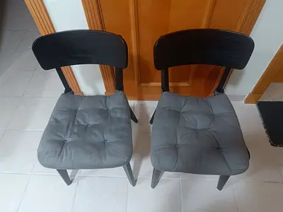 Set of 2 Dining Chairs with Cushions - Black Wood Frame