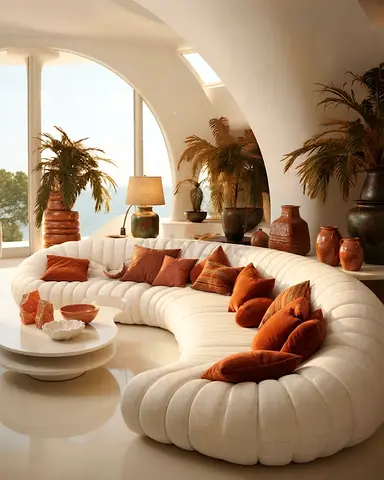 Curved Cream Modular Sofa - Modern Shell Design