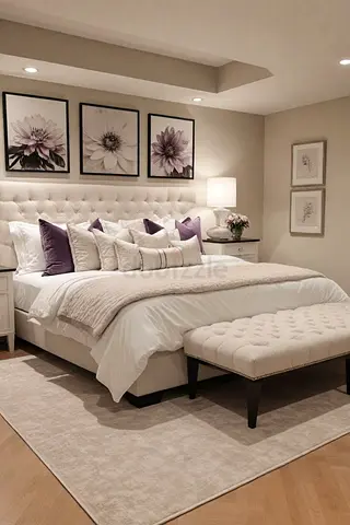 Modern Upholstered Bed Set with Matching Bench and Nightstands