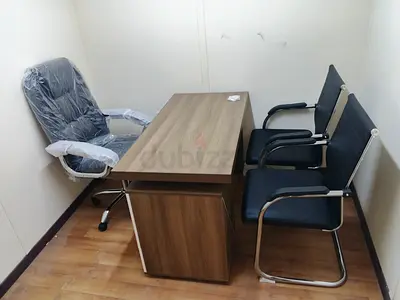 Office desk set with executive swivel chair and 2 visitor chairs - good condition