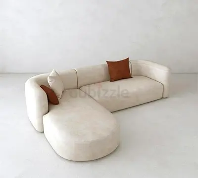 Modern Curved Sectional Sofa - Cream Fabric, Left Chaise