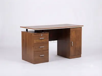 Solid Wood Office Desk with Drawers and Storage Cabinet - Brown