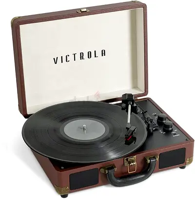 Victrola Journey Bluetooth Suitcase Record Player Built-in stereo speakers, 3-speed turntable plays
